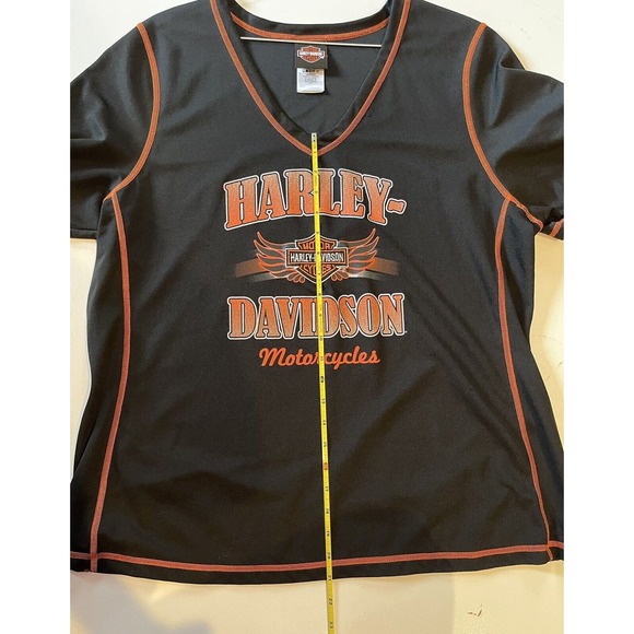 Harley Davidson XL Short Sleeve Women's Baseball Style Jersey Black Orange VA - Picture 9 of 14